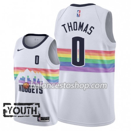 Camiseta Niños NBA Denver Nuggets Isaiah Thomas 0 2018-19 Nike City Edition Blanco Swingman